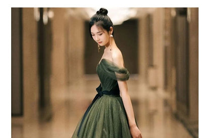 Off-Shoulder Glitter A-Line Evening Gown
