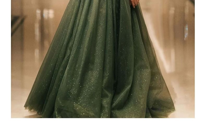 Off-Shoulder Glitter A-Line Evening Gown