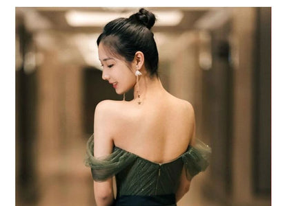 Off-Shoulder Glitter A-Line Evening Gown