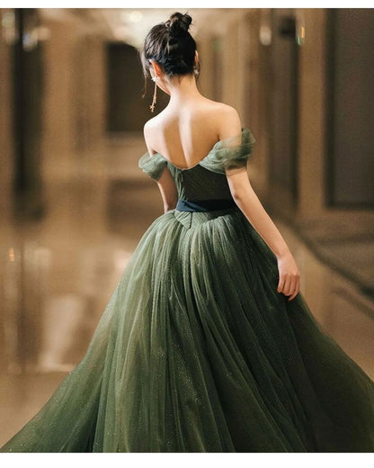 Off-Shoulder Glitter A-Line Evening Gown