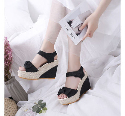 Denim Platform Wedge-Heel Sandals