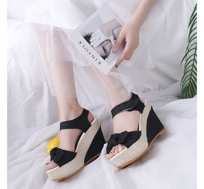 Denim Platform Wedge-Heel Sandals