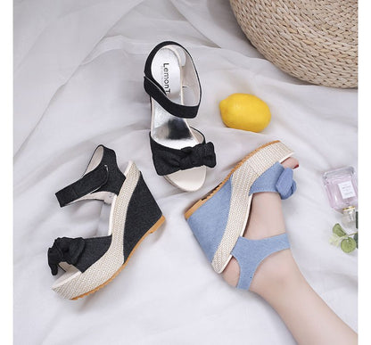Denim Platform Wedge-Heel Sandals