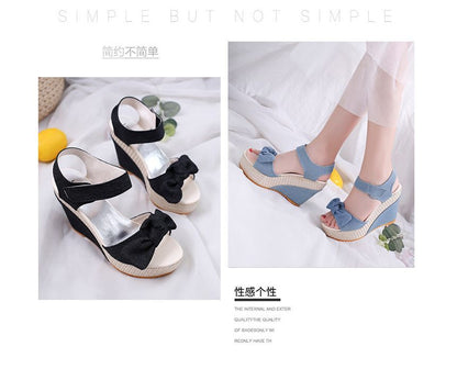 Denim Platform Wedge-Heel Sandals