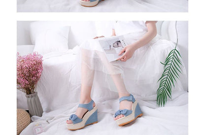 Denim Platform Wedge-Heel Sandals