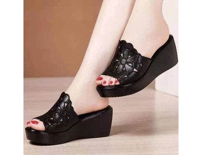 Platform Wedge-Heel Slide Sandals