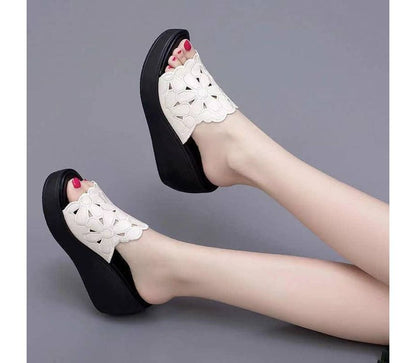 Platform Wedge-Heel Slide Sandals