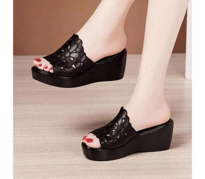 Platform Wedge-Heel Slide Sandals