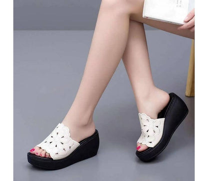 Platform Wedge-Heel Slide Sandals