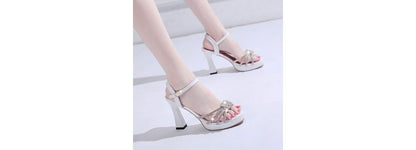 Rhinestone Platform Chunky-Heel Sandals