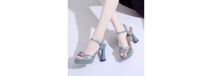 Rhinestone Platform Chunky-Heel Sandals