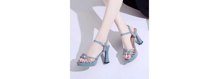 Rhinestone Platform Chunky-Heel Sandals