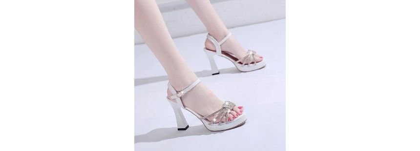 Rhinestone Platform Chunky-Heel Sandals