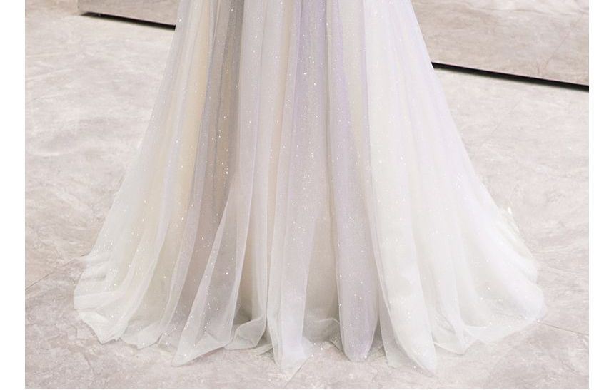 Evening Neckline Spaghetti Sweetheart Rhinestone Strap Gown Gradient Mesh A-Line