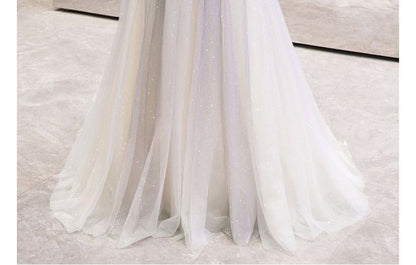 Evening Neckline Spaghetti Sweetheart Rhinestone Strap Gown Gradient Mesh A-Line