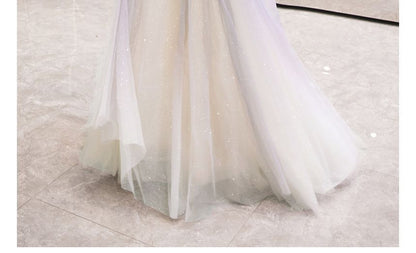 Evening Neckline Spaghetti Sweetheart Rhinestone Strap Gown Gradient Mesh A-Line