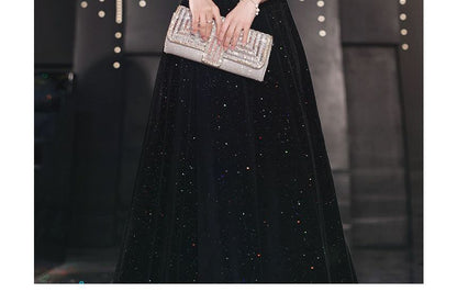 Puff-Sleeve Sweetheart Neckline Beaded Trim Glitter Prom Dress (Various Designs)