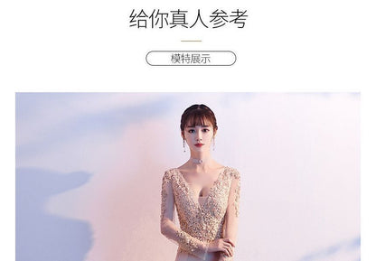 Mermaid Lace Gown V-Neck Long-Sleeve Evening