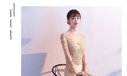 Mermaid Lace Gown V-Neck Long-Sleeve Evening