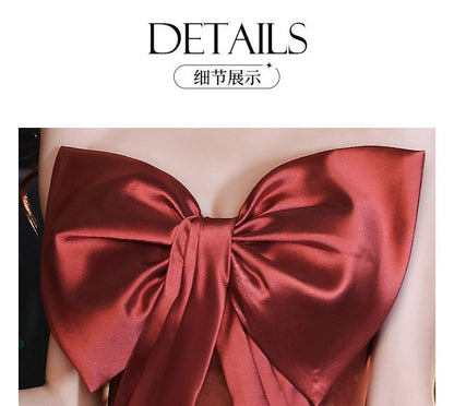 A-Line Gown Strapless Evening Bow Mesh