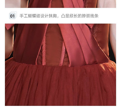 A-Line Gown Strapless Evening Bow Mesh