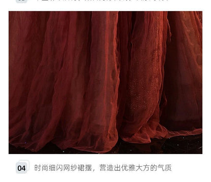 A-Line Gown Strapless Evening Bow Mesh