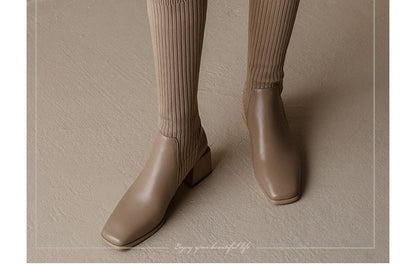 Block Heel Knit Tall Boots