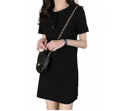 Short-Sleeve Round Neck Plain Mini T-Shirt Dress