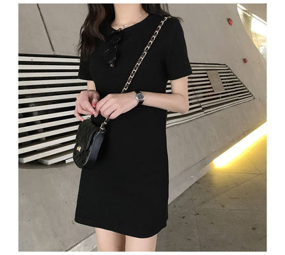 Short-Sleeve Round Neck Plain Mini T-Shirt Dress