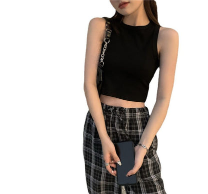 Round Neck Plain Crop Tank Top