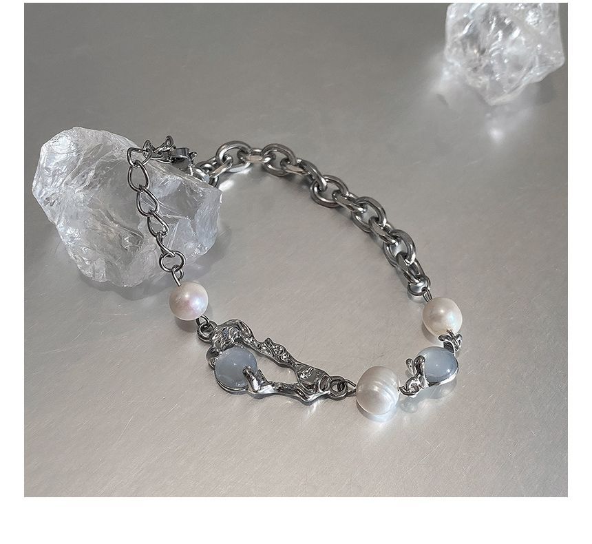 Faux Pearl Moon Stone Bracelet