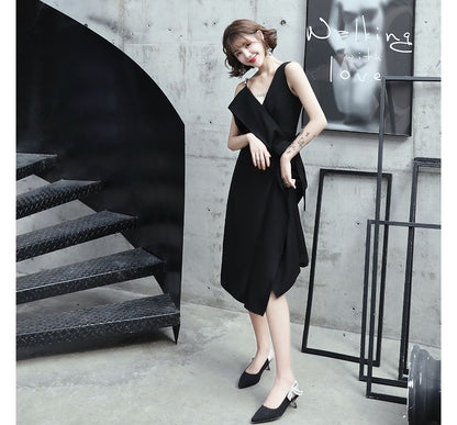 Sleeveless Plain A-Line Cocktail Dress / Ruffle Trim Camisole Top / Wide Leg Pants / Set