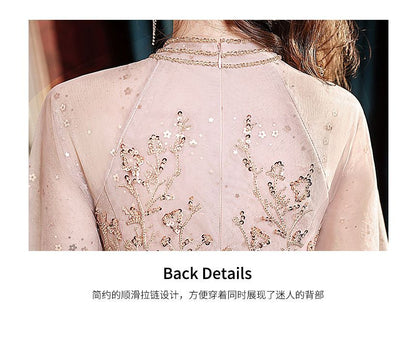 Evening Long-Sleeve Gown Sequin Mesh A-Line