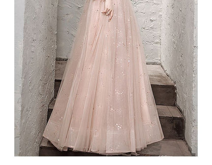 Long-Sleeve Sequin Mesh A-Line Evening Gown