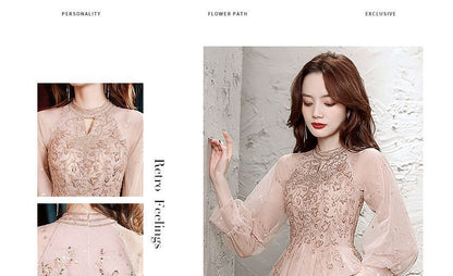 Evening Long-Sleeve Gown Sequin Mesh A-Line