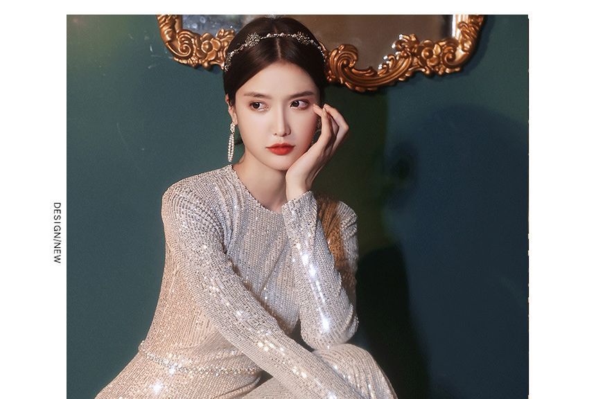 Long-Sleeve Gown Evening Mermaid Sequin
