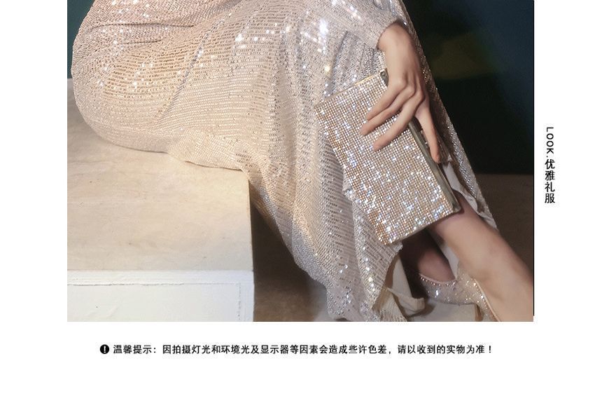 Long-Sleeve Gown Evening Mermaid Sequin