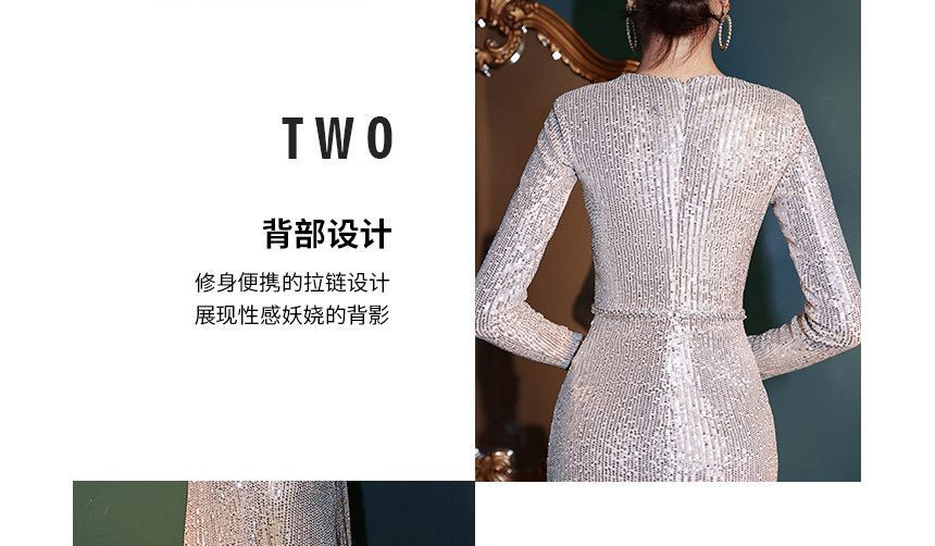 Long-Sleeve Gown Evening Mermaid Sequin