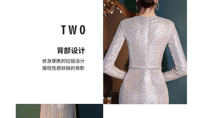 Long-Sleeve Gown Evening Mermaid Sequin