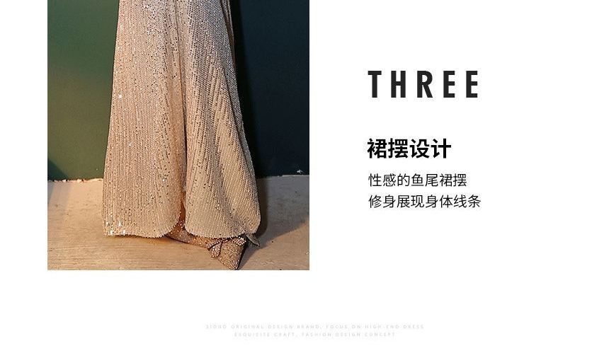 Long-Sleeve Gown Evening Mermaid Sequin