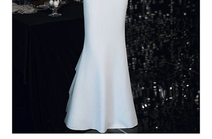 Gown Sleeveless Panel Wedding Plain Ruffle Mermaid