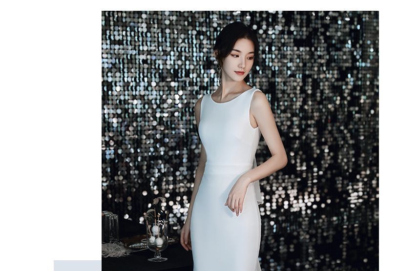 Gown Sleeveless Panel Wedding Plain Ruffle Mermaid