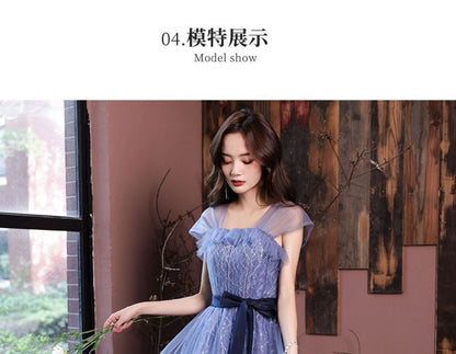 Evening Tie-Waist A-Line Gown Sleeveless Mesh