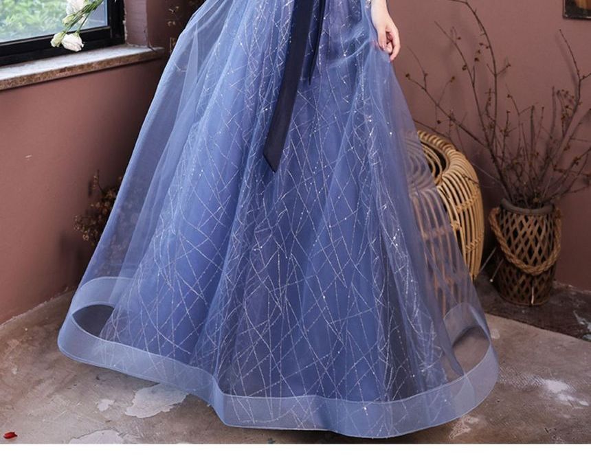 Evening Tie-Waist A-Line Gown Sleeveless Mesh