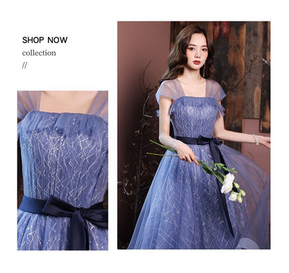 Evening Tie-Waist A-Line Gown Sleeveless Mesh