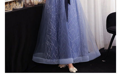 Evening Tie-Waist A-Line Gown Sleeveless Mesh