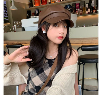 Faux Leather Newsboy Cap