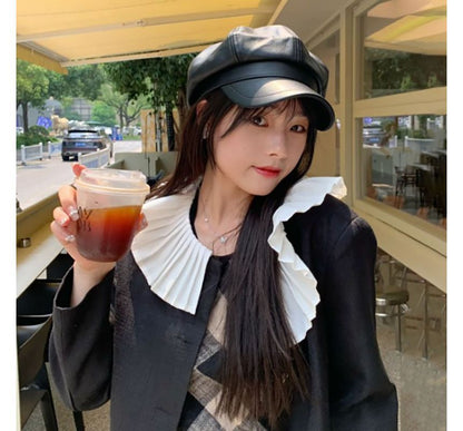 Faux Leather Newsboy Cap