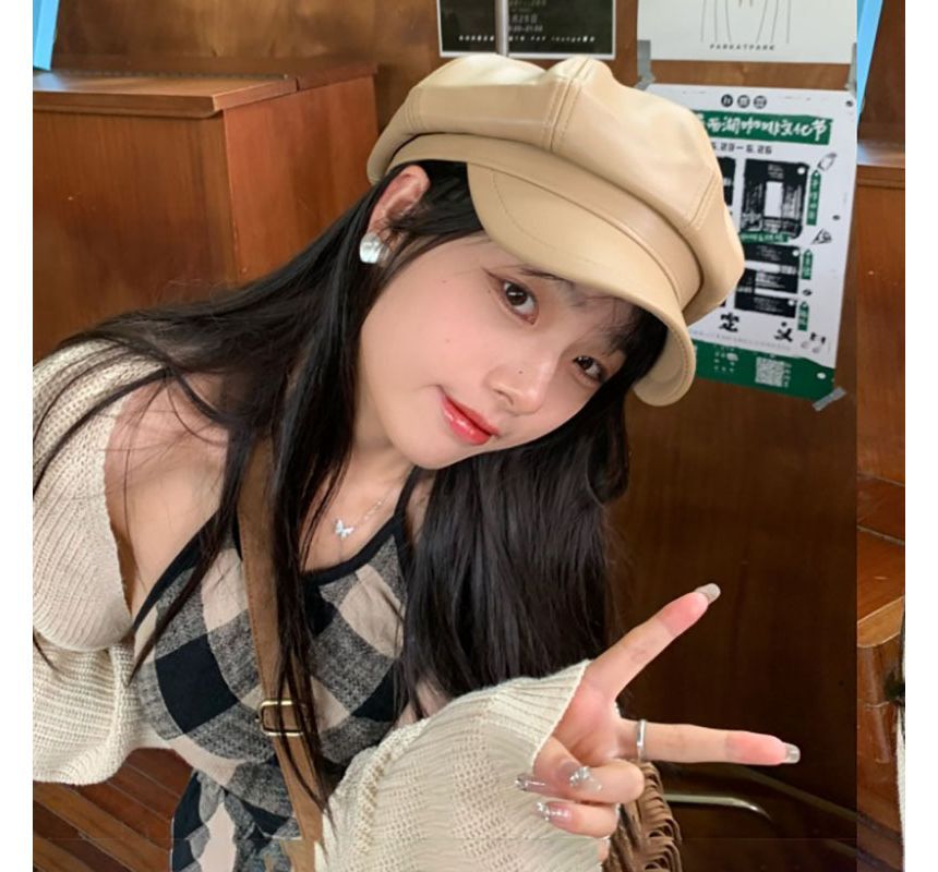 Faux Leather Newsboy Cap