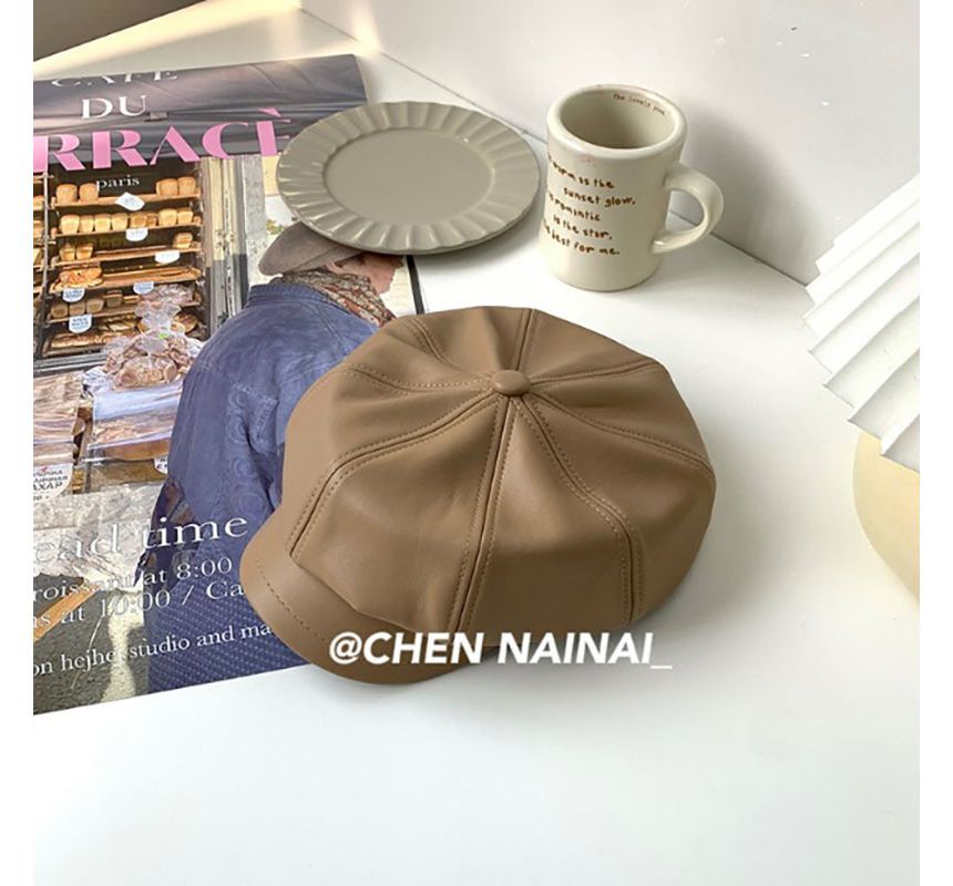 Faux Leather Newsboy Cap